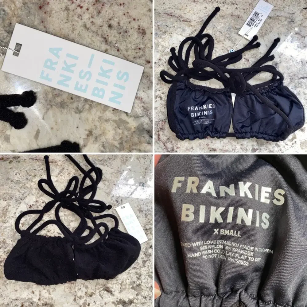 NEW Frankies Bikinis Women Swim Bathing Suit Eliza Terry Bikini Top Blk XS NWT
